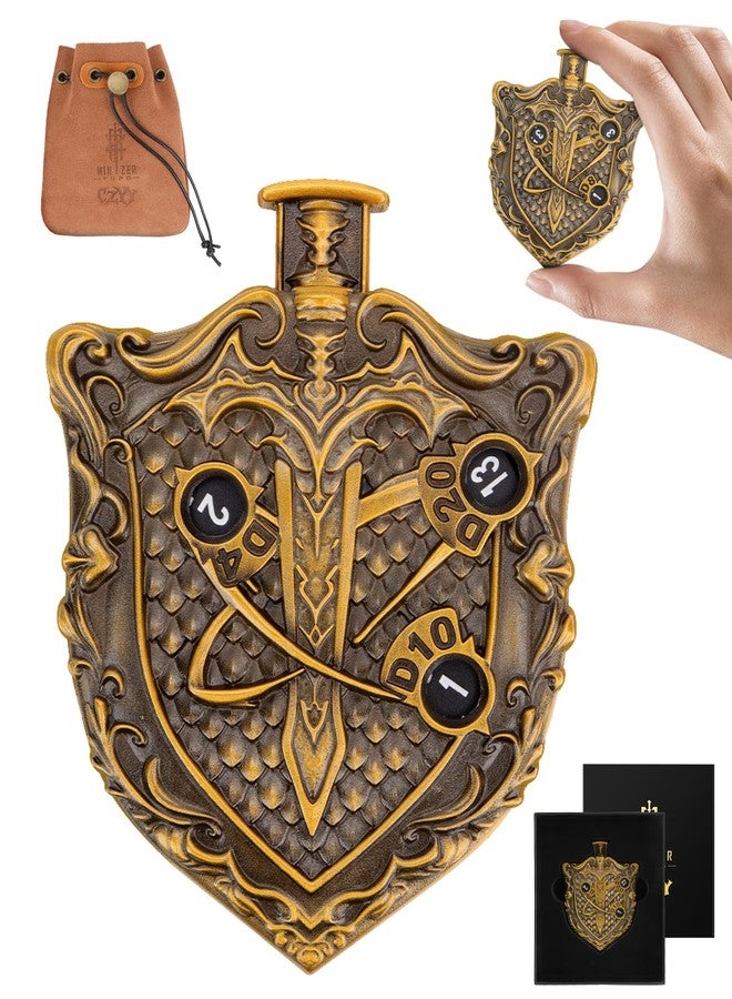 CZYY MinZerTRPG Roulette Dice 3.0 - Unique Shield Mechanical Spinner Dice for Tabletop RPG | 7-in-1 Metal DND Dice Set with Leather Pouch | Fidget EDC, Geek Gift for TTRPG Gamer & DM (Shield of Valor A) - Image 1